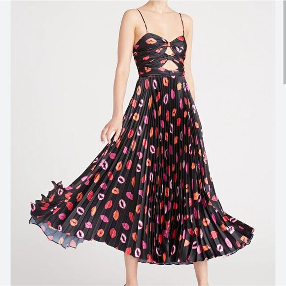 AMUR Black Bisou Afra Pleated Midi Dress 10 - Picture 1 of 11